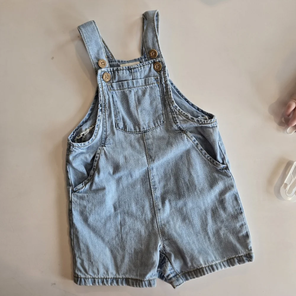 Little Planet By Carter's Light Blue Denim Chambray Cotton Overalls 24m - Picture 1 of 4